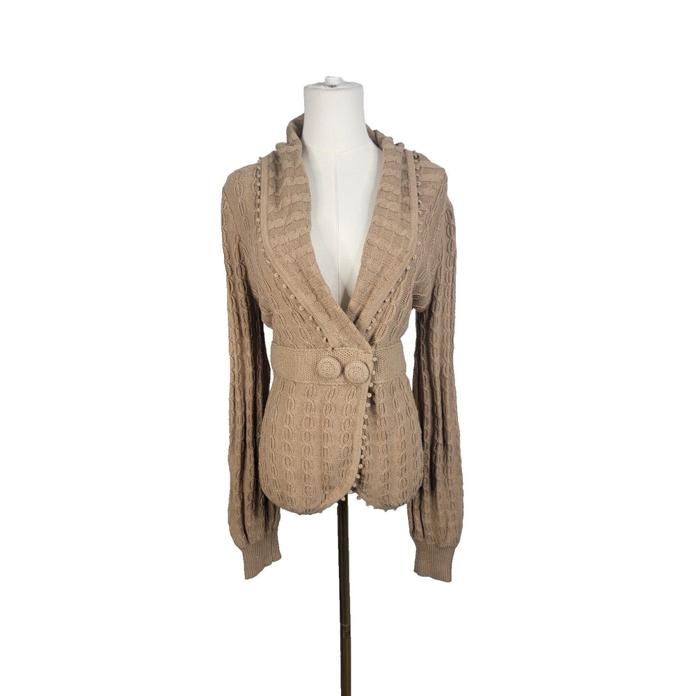 BCBGMAXAZRIA Beige Cotton Cable Knit Cardigan Sweater Size Small BCBG Vtg Retro